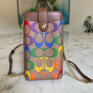 Coach Phone Crossbody In Rainbow Signature Canvas C9943 Gold Khaki Multi